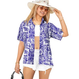 LA LEELA Button Down Shirt for Women Summer Beach Party Blouses Button Up Short Sleeve Vacation Hawaiian Shirts Coverup Tank Top Women - 1 of 4