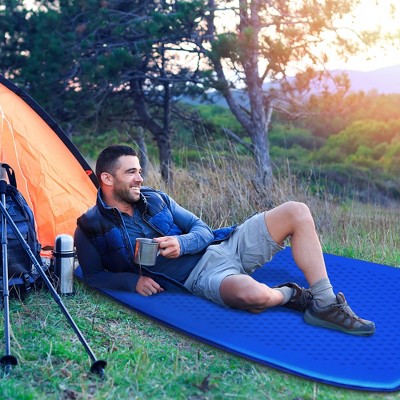 Blue Self-Inflating Nylon Camping Sleeping Pad with Carrying Bag