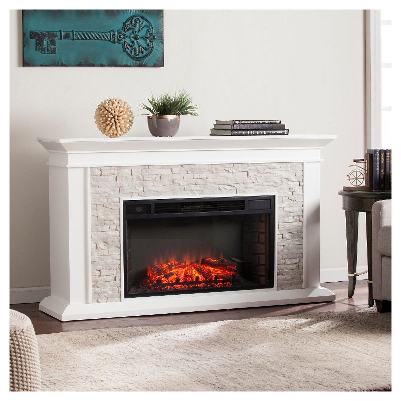 Southern Enterprises Decorative Fireplace White with rustic White faux stone, 3 of 5