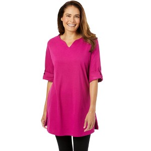 Woman Within Plus Size Perfect Roll-Tab-Sleeve Notch-Neck Tunic - 1 of 4