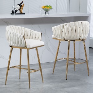 NicBex 26" Velvet Bar Stools Set of 2,Counter Stools with Gold Chrome Base,Stool Chair with Footrest,Bar Chairs for Kitchen Island & Home Bars - 1 of 4