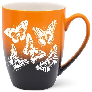 Elanze Designs Butterflies Two Toned Ombre Matte Orange and Black 12 ounce Ceramic Stoneware Coffee Cup Mug - 1 of 4