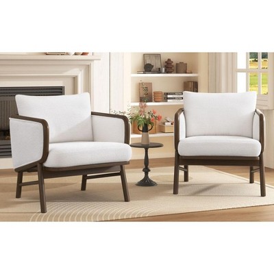 CAVINAS Upholstered Accent Chair,Set of 1/2,Chic Armchair with Pillow Back,Contemporary Lounge Chair for Living Room,White