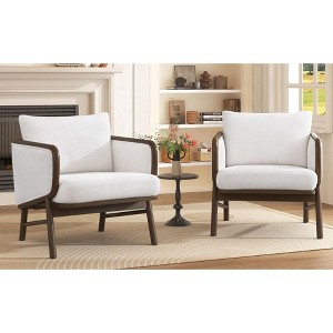 CAVINAS Upholstered Accent Chair,Set of 1/2,Chic Armchair with Pillow Back,Contemporary Lounge Chair for Living Room,White - 1 of 4