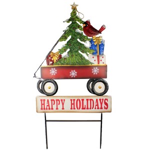Direct International 30.25 In Wagon W/ Christmas Tree Yard Decor Landscape Stake Poke Decorative Garden Stakes - 1 of 3