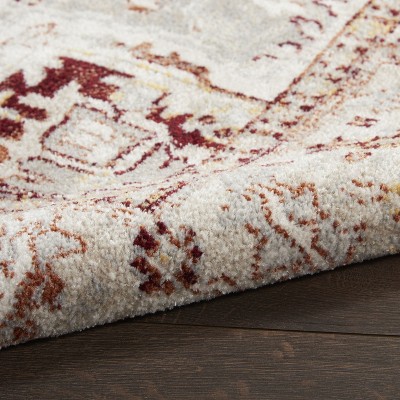 Geneva Brick Red and Silver Grey Floral Medallion Rug