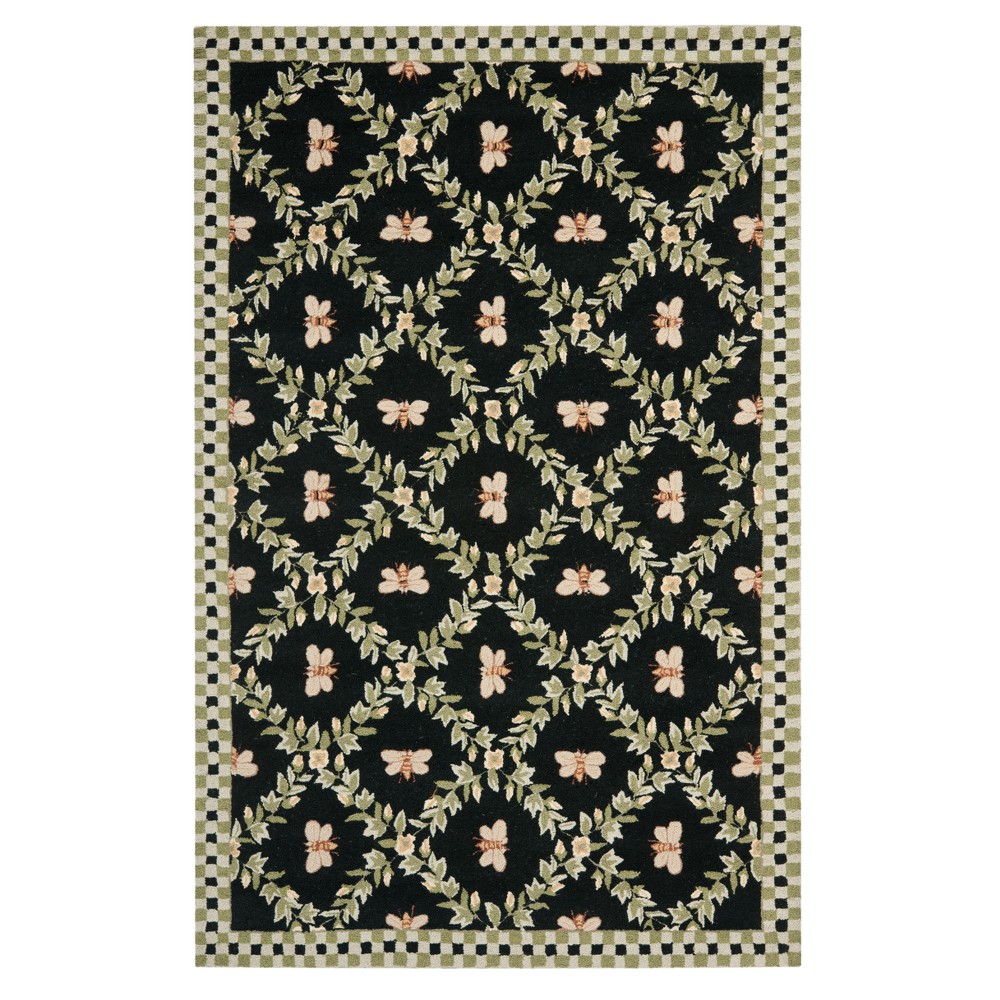 6'x9' Floral Hooked Area Rug Black - Safavieh