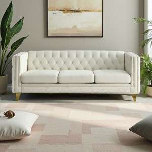 Velvet Chesterfield 3-Seater Sofa with Tufted Back & Nailhead Trim - 1 of 4