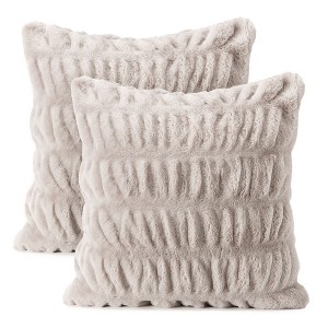 Chanasya Ruched Faux Fur Throw Pillow Covers - 2 Pieces - 18" x 18” - 1 of 4