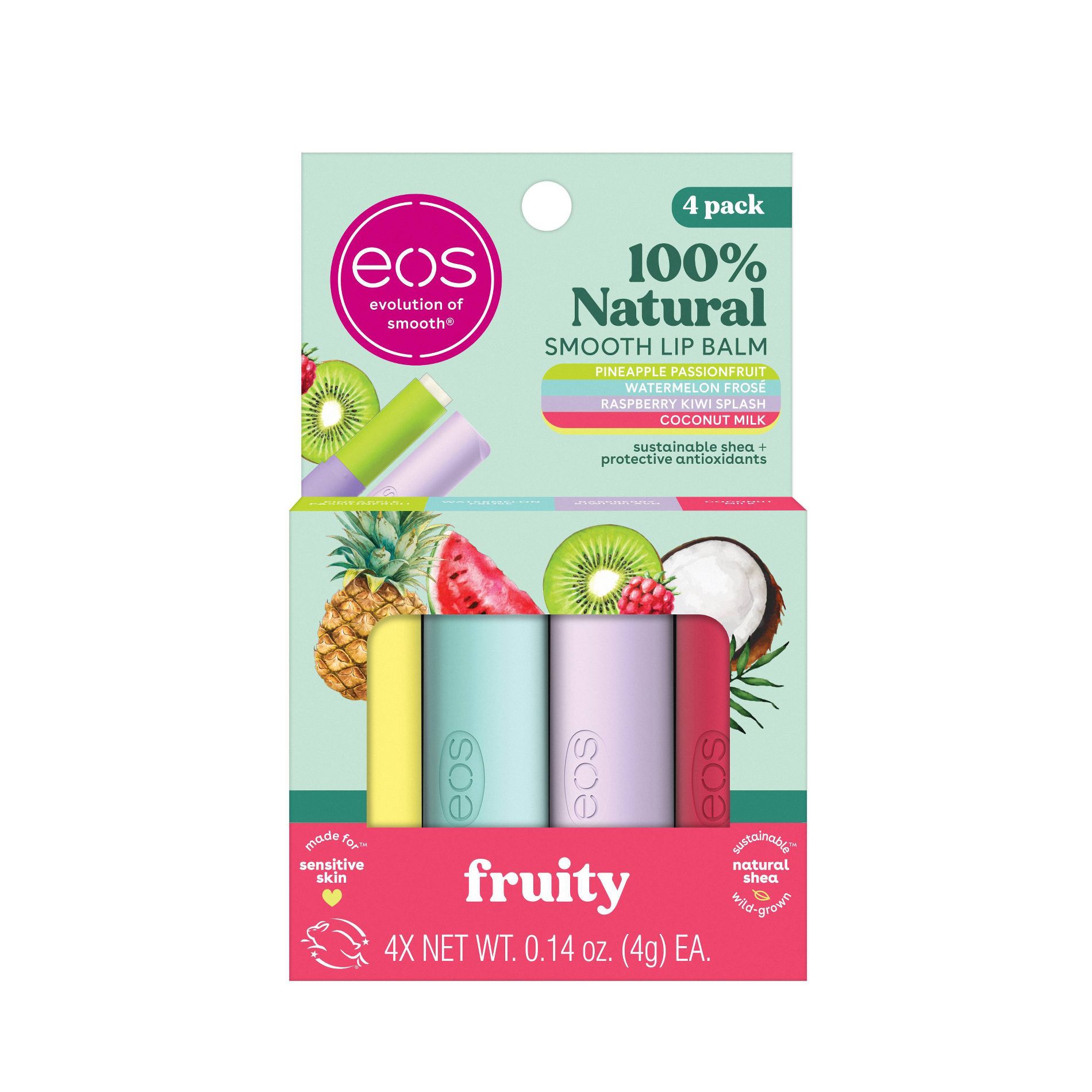 eos 100% Natural Shea Lip Balm Variety Pack - Fruity - 0.56oz/4pk