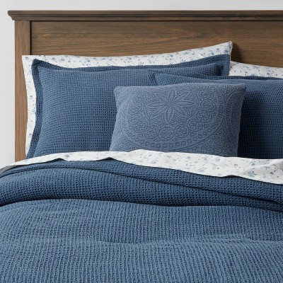 8pc King Waffle Weave Comforter & Sheet Set Blue - Threshold™