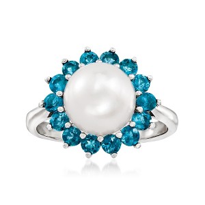 Ross-Simons 8-8.5mm Cultured Pearl and .60 ct. t.w. London Blue Topaz Ring in Sterling Silver - 1 of 4