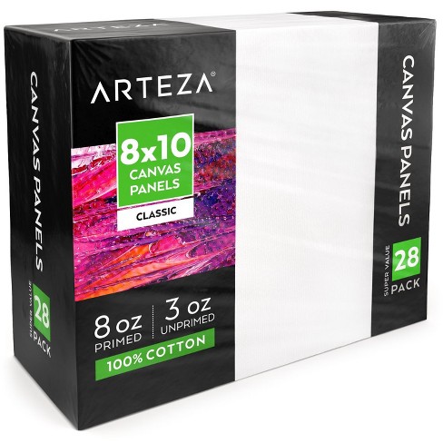 Arteza Stretched Canvas, Pack of 12, 8 x 8 Inches, Square White Canvases, 100% C