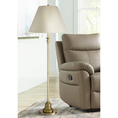 58" Antique Brass Floor Lamp with Beige Pleated Shade