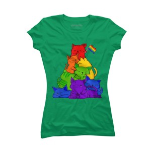 Adult Design By Humans Cat Pile Rainbow Pride Flag By ACEGlobal T-Shirt - 1 of 2