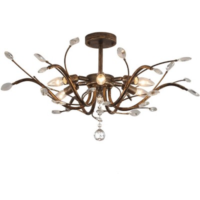 LLHZSY 6-Light Vintage Crystal Candle Tree Branches Flush Mount Ceiling Light - Black - W28.74"