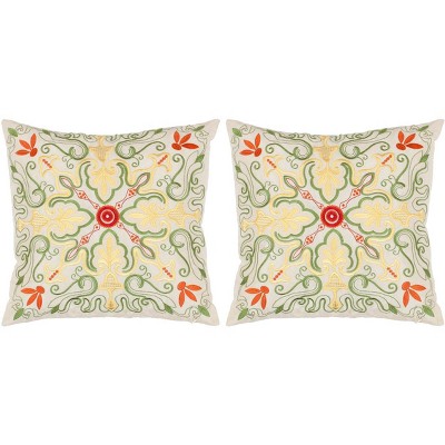 White Embroidered Bloom Motif Square Pillow Set