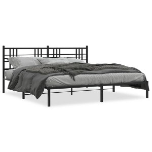 vidaXL Metal Bed Frame King Size with Headboard - Black Powder-Coated Steel - 76"x79.9" - Breathable Mattress Support - 1 of 4