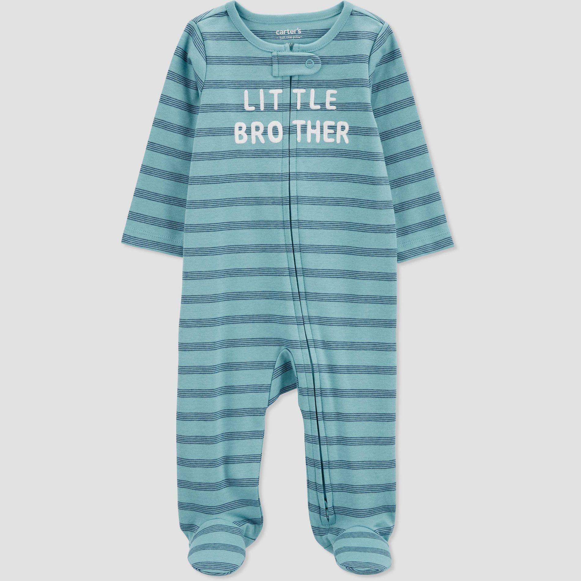 Carter's Just One You®️ Baby Boys' Striped Little Brother Sleep N' Play - Blue 9M: Cotton Footed Pajamas, Two-Way Zipper