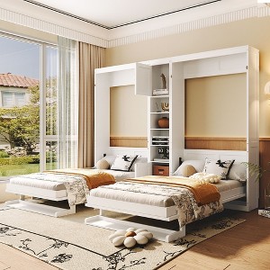 Whisen Dual Twin Size Murphy Bed with Convertible Shelf-Legs and Central Storage Unit - 1 of 4