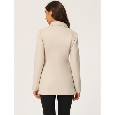 Allegra K Women's Long Sleeves Double Breasted Button Winter Outerwear Pea Coat Small Beige — фото 5