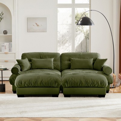 Modern 2 Seater Sofa With Ottoman, Sectional Sofas Large With 2 Ottoman, Large L Shape Sofa With Waist Pillow And Throw Pillows-Cuddlewood