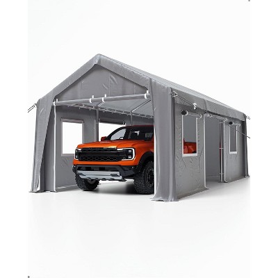 13x20 Foot Heavy Duty Carport Canopy, All-Weather Shelter with Removable Sidewalls, Front/Rear Doors, Includes Sandbags, for Vehicles & Equipment