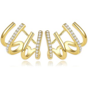 Sterling Silver Post Earrings Silver Hoop Earrings for Women Trendy Stud Huggie Claw Earrings Cuff Hypoallergenic Jewelry Gifts - 1 of 2