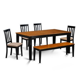 Nordic Dining Set - 6 Piece Kitchen Table & Chair Set - Black Cherry Finish - Rectangle Table with Bench - 1 of 4