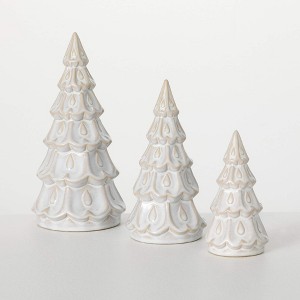 6"H  8"H & 10"H Sullivans Christmas Ceramic Cream Pine Tree Set of 3  Cream - 1 of 3