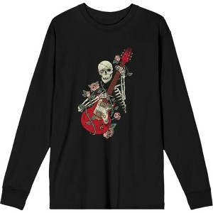 Skeleton Guitar Edgy Music Rose Adult Crew Neck Long Sleeve Tee - 1 of 2