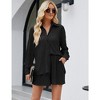 Womens 2 Piece Plisse Set Button Down Shirts with Shorts Summer Textured Top and Pants Casual Lounge Set Co-ord Sets for Women - Black,M - 4 of 4