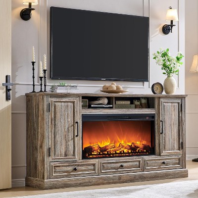 SinCiDo 35.7″ Tall Farmhouse Fireplace TV Stand for 80 Inch TV, 36″ Electric Fireplace, Entertainment Center w/ Cabinets & Drawers