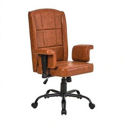 VECELO Ergonomic Leather Office Chair, Adjustable Swivel Desk Chair with Armrests & Lumbar Support, Black/Brown