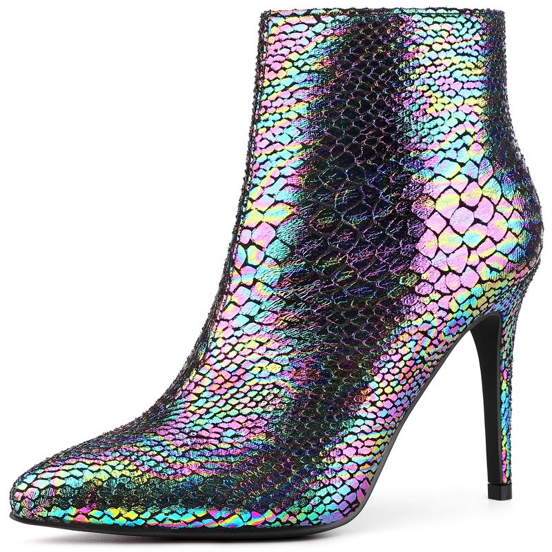 Perphy Women's Snakeskin Printed Boots Pointed Toe Stiletto Heel Ankle Boots, 1 of 4