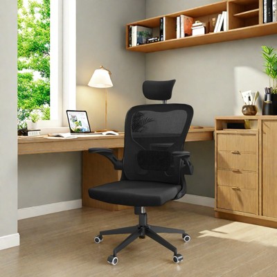 Sevobal Task And Office Chairs Ergonomic Office Chair With Headrest, Lumbar Support And Flip Up Arms, Adjustable Height, Black, 28.3"*20"*49.2"