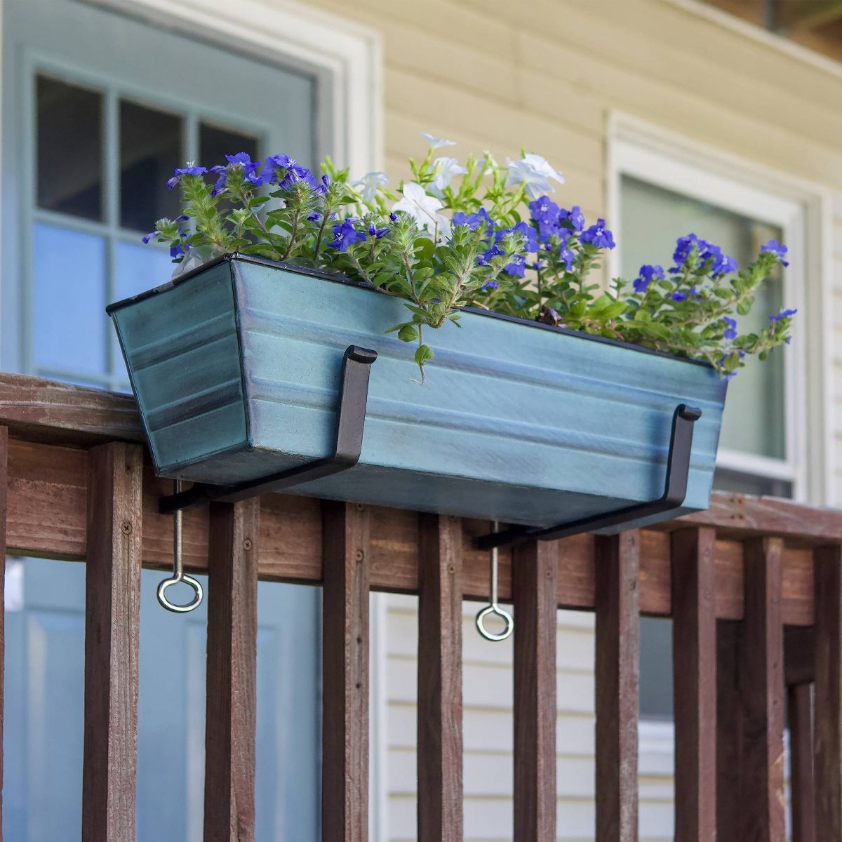 ACHLA Designs Small Nantucket Rectangular Galvanized Steel Outdoor Planter Box with Mounting Bracket Blue - thumbnail 9