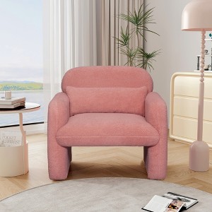 SKRAN Stylish and Minimalist Teddy Fleece Single Sofa Chair with Arms and Pillow, Armchair, Accent Chair for Living Room, Bedroom, Study,Pink - 1 of 4