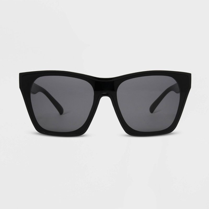 Women&#39;s Shiny Plastic Shield Sunglasses - Universal Thread&#8482; Black, 1 of 5