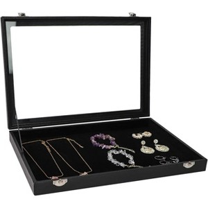 24-Grid Jewelry Box with Clear Lid & Lock, Removable Black Velvet Tray for Display and Storage - 1 of 4