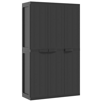 vidaXL Outdoor Storage Cabinet Black - 38.2"x14.6"x65" - Weather Resistant Polypropylene Utility Garden Cupboard