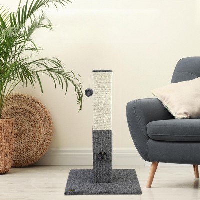 32" Tall Gray and Beige Sisal Rope Cat Scratching Post