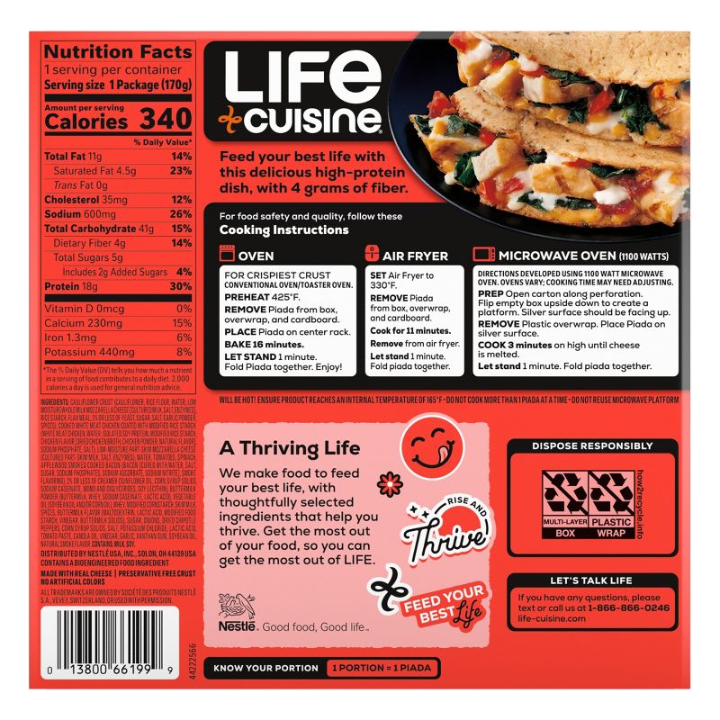Life Cuisine Protein Lovers Gluten Free Frozen Cauliflower Crust Chicken Bacon Ranch Piada - 6oz, 5 of 11
