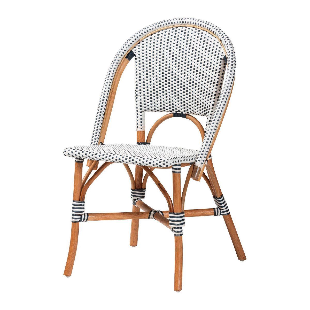 bali & pari Genica Two Tone Weaving and Rattan Bistro Chair Navy Blue/White/Natural Rattan - thumbnail 6