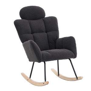 COWLOWN Teddy Fabric Rocking Glider Chair, Armchair with Headrest Pillow for Living Room & Bedroom - 1 of 4
