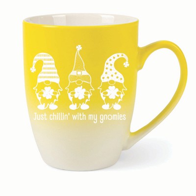 Elanze Designs Just Chillin' With My Gnomies Two Toned Ombre Matte 10 ounce New Bone China Coffee Tea Cup Mug, Yellow and White