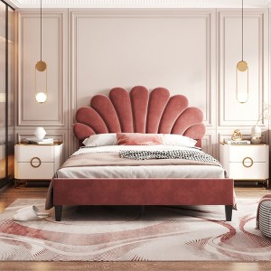 NicBex Full/Queen Upholstered Platform Bed Frame with Flower Pattern Velvet Headboard,Solid Wood Slats Support,No Box Spring Needed,Easy Assembly - 1 of 4