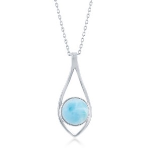 Caribbean Treasures Sterling Silver Round Larimar Open Marquise 18" Pendant Necklace - Blue - 1 of 2