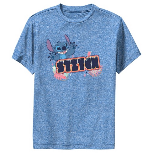 Boy's Lilo & Stitch Bubble Stitch Name Performance Tee - Royal Blue Heather  - X Large : Target