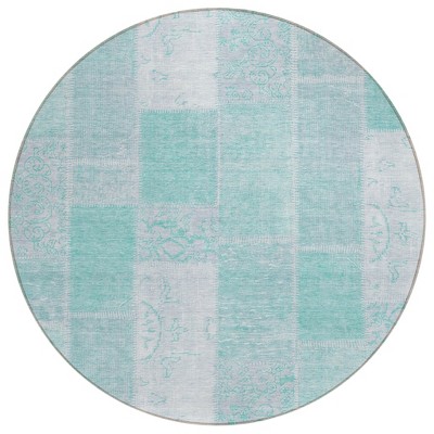 Aqua Teal Blue And Silver Patchwork Washable Indoor Outdoor Area Rug